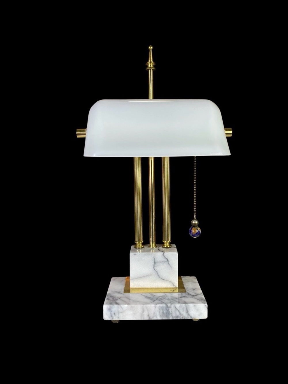 Art Deco  BANKERS DESK LAMP VINTAGE LIBRARY PIANO LAMP WHITE GLASS MARBLE BRASS